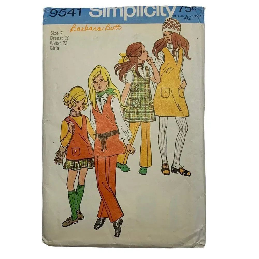 Vintage 70s Simplicity 9541 Pattern Girls 7-14 1/2 Jumper Tunic Skirt Pants Cut